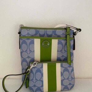 coach signature crossbody and wristlet blue and green