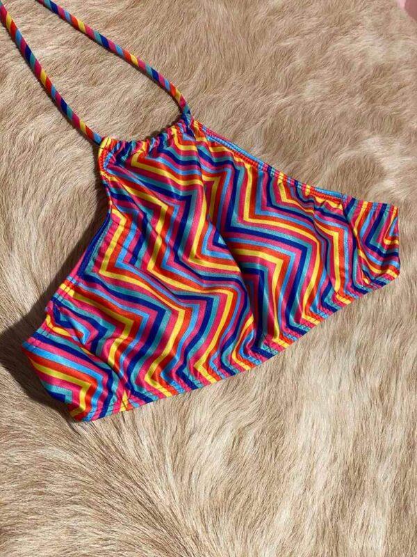 Folklor Rainbow Striped Halter Bikini Top Front