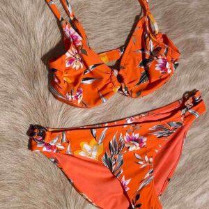 xhileration red orange floral bikini set
