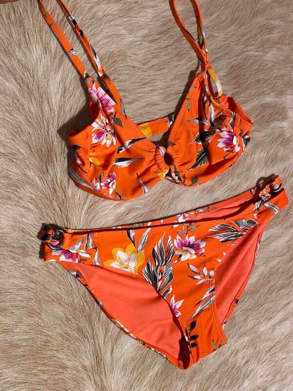 xhileration red orange floral bikini set